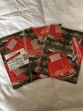 Vintage Carleton Card Red Classic Car Gift Wrap Sheets (3 Sheets) Fathers Day